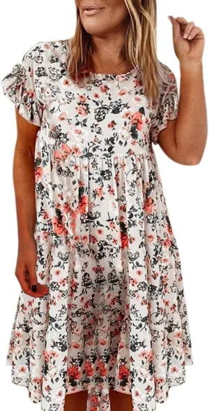 Spring Dresses for Women 2024 Trendy Flowy Casual V Neck 3/4 Sleeve Floral Maxi Dress Plus Size A Line Summer Long Dresses
