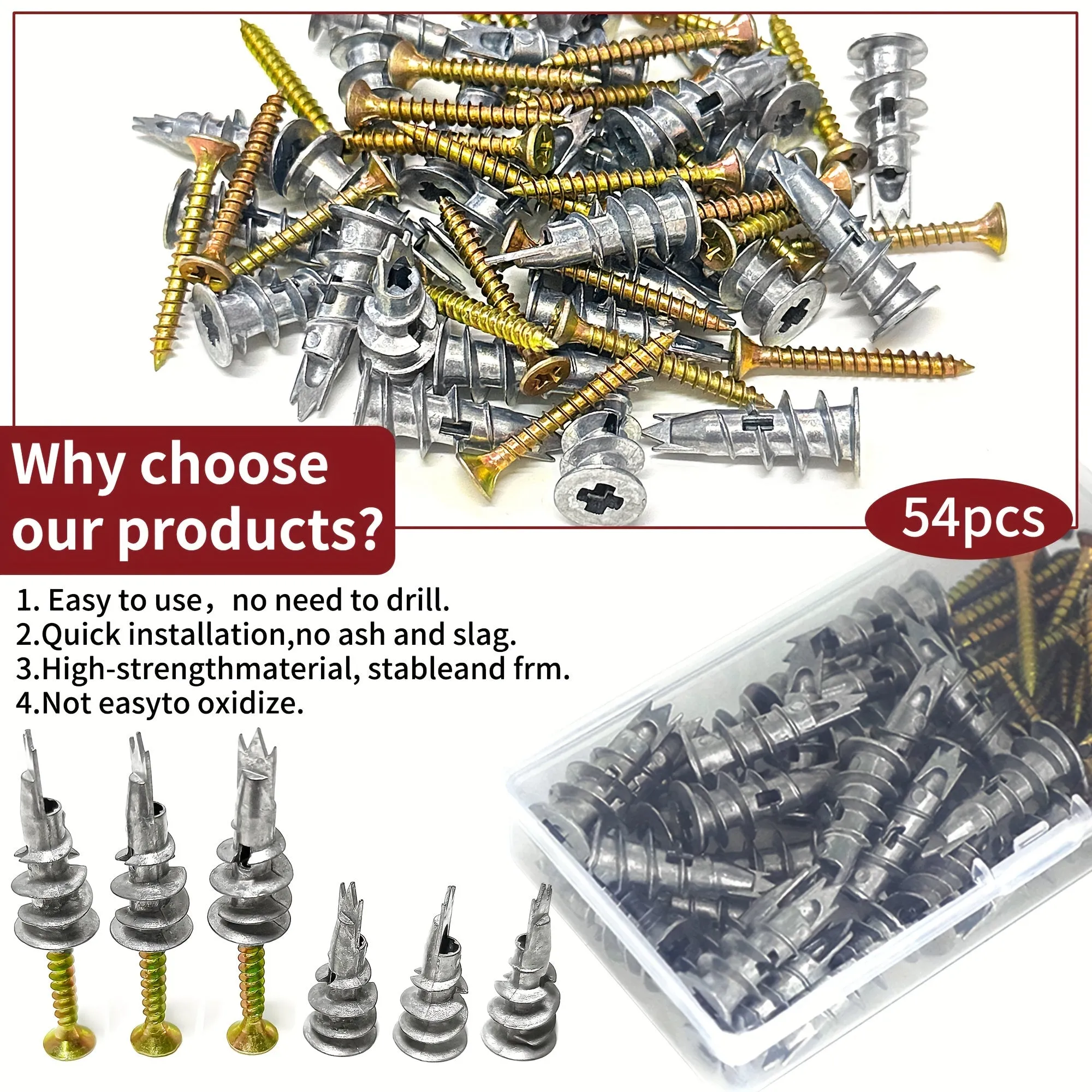 Strong Zinc Drywall Anchors Kit with HeavyDuty Screws 3054pcs
