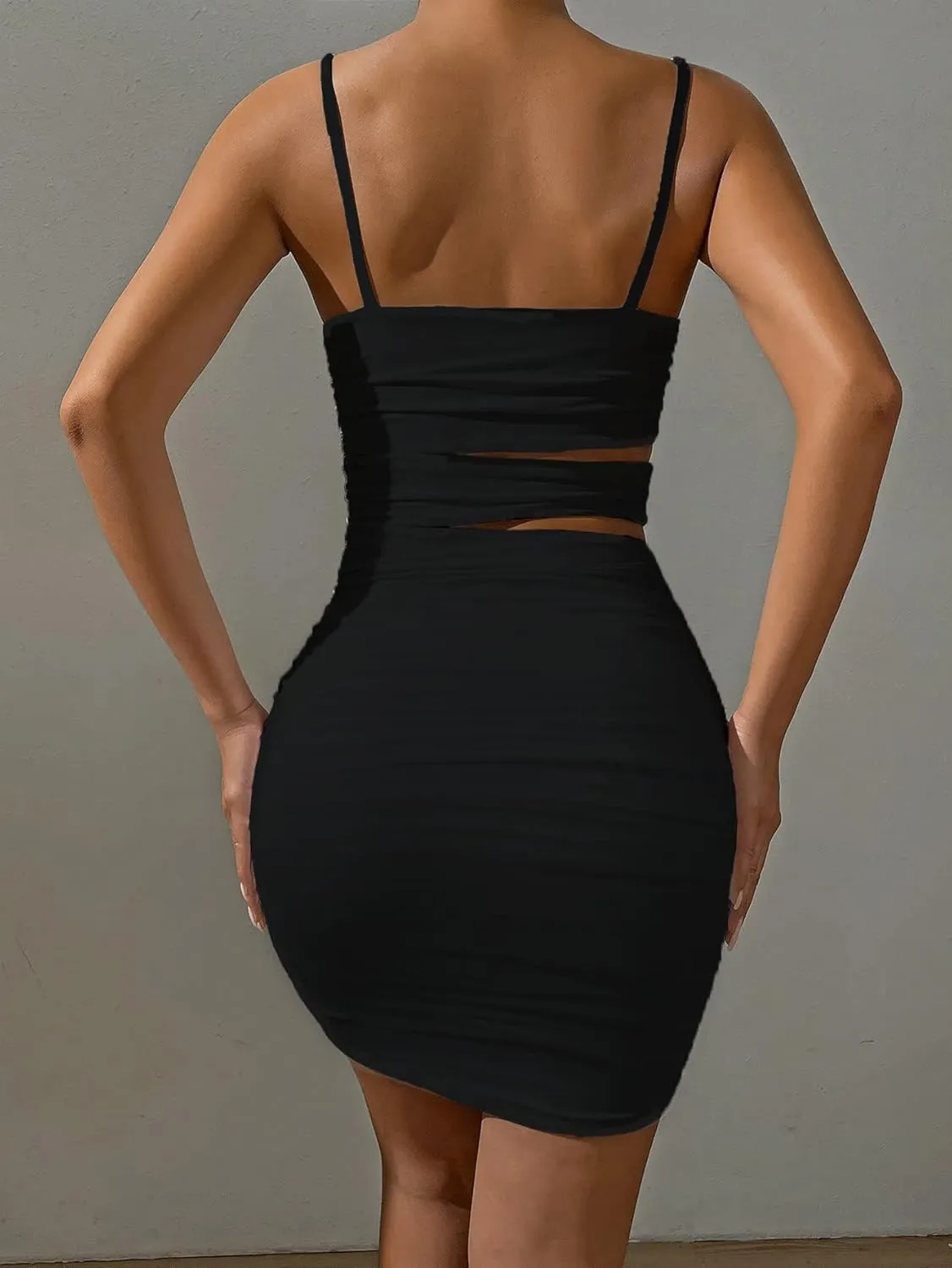 Summer Bodycon Slip Dress: Womens Sexy Hollow Out Strap Spaghetti Outfits - Short Party Dress for Club Wear 22521
