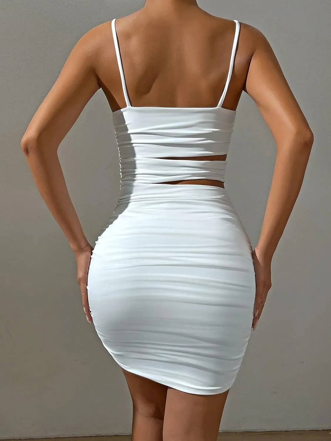 Summer Bodycon Slip Dress: Womens Sexy Hollow Out Strap Spaghetti Outfits - Short Party Dress for Club Wear 22521