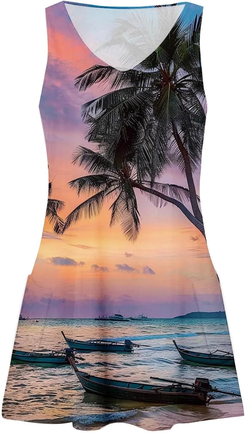 Summer Dress for Women 2025 Casual Cold Shoulder Beach Mini Dresses Sexy V Neck Flowy Sundress Loose Tank Dress