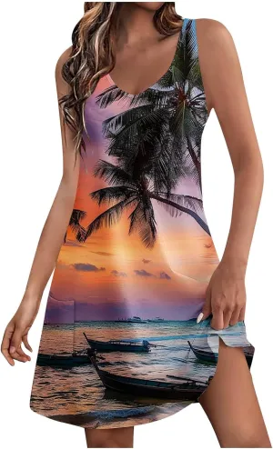 Summer Dress for Women 2025 Casual Cold Shoulder Beach Mini Dresses Sexy V Neck Flowy Sundress Loose Tank Dress