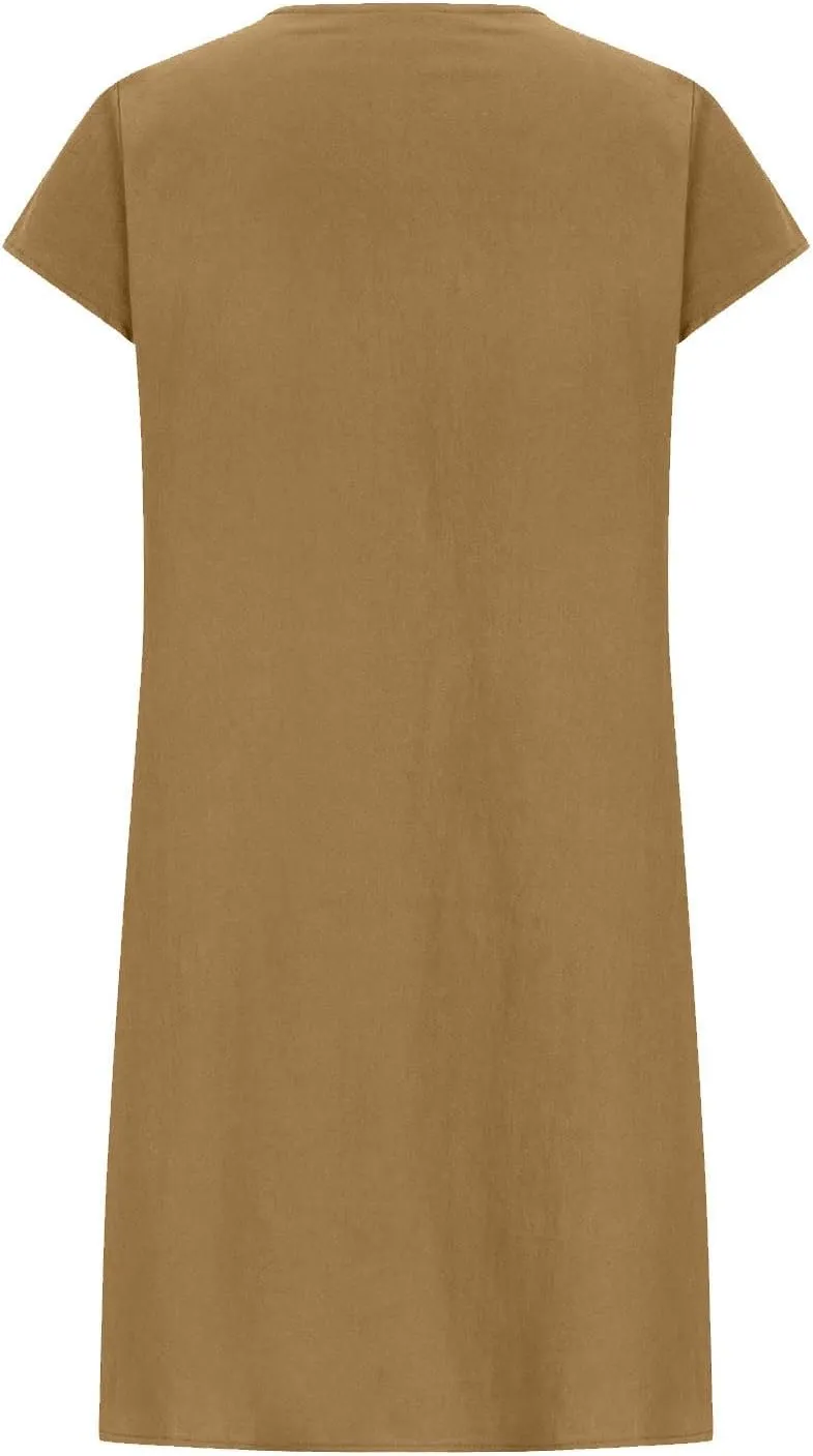 Summer Dress Womens Casual Short Sleeve Cotton Linen Dress Sundress Beach Mini Dresses for Women 2025 Trendy