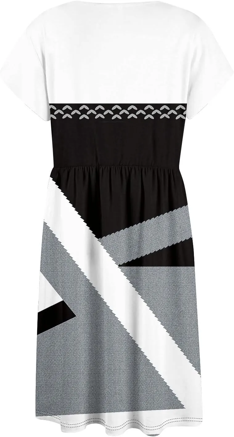 Summer Dresses for Women 2024 Round Neck Summer Fly Sleeve Casual Printed Loose Button Pocket Midi Dresses