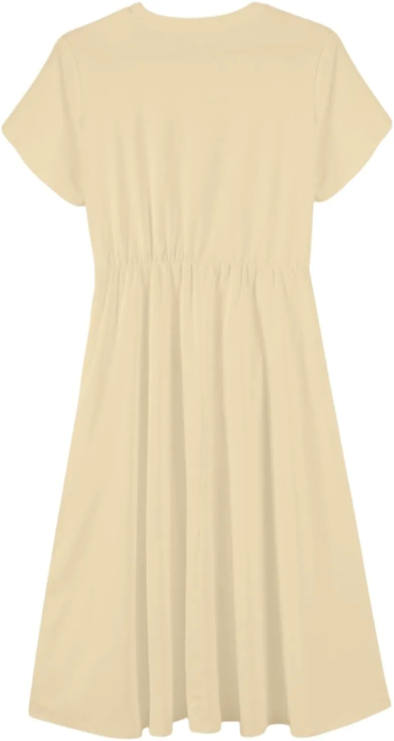 Summer Dresses for Women 2025 Casual Short Sleeve Midi Dresses with Belt Floral Print Aline Dress Beach Sundresses