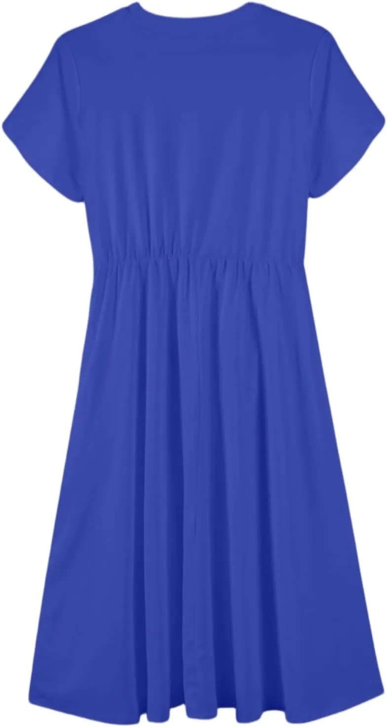 Summer Dresses for Women 2025 Casual Short Sleeve Midi Dresses with Belt Floral Print Aline Dress Beach Sundresses