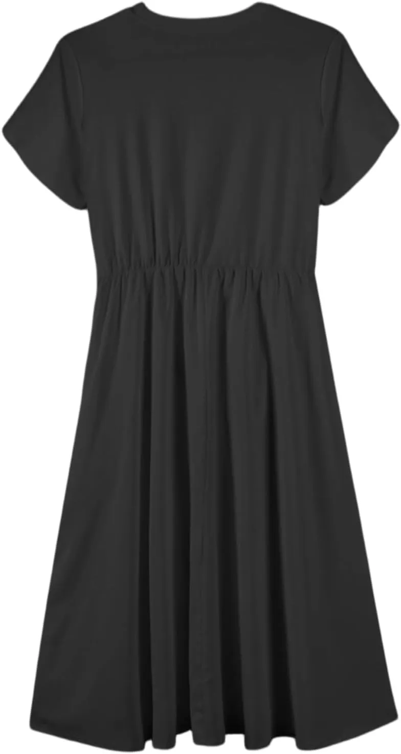 Summer Dresses for Women 2025 Casual Short Sleeve Midi Dresses with Belt Floral Print Aline Dress Beach Sundresses
