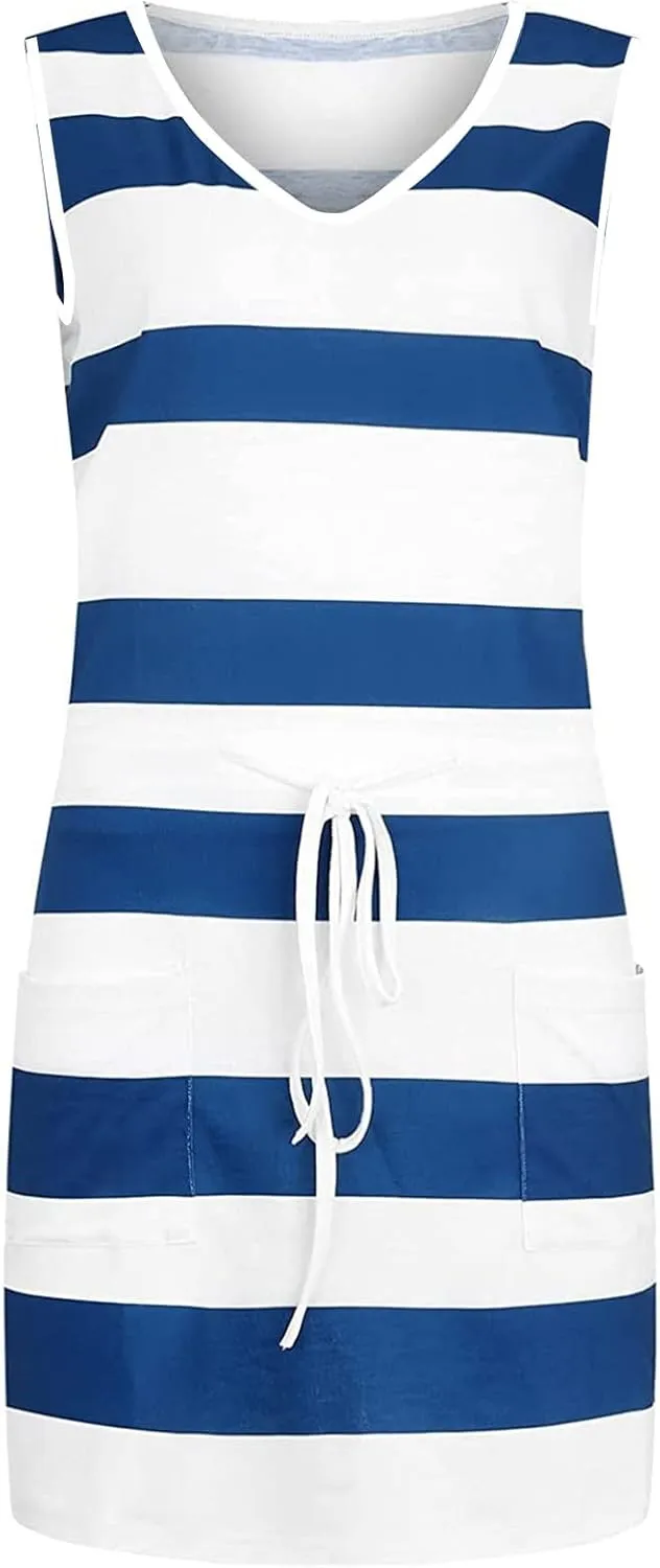 Summer Dresses for Women 2025 Causal Short Sleeve V Neck Sundresses Tie Front A-Line Dresses Beach Vacation Clothes
