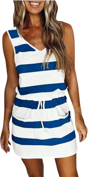 Summer Dresses for Women 2025 Causal Short Sleeve V Neck Sundresses Tie Front A-Line Dresses Beach Vacation Clothes