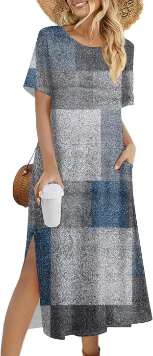 Summer Dresses for Women 2025 Crew Neck Short Sleeve Long Dresses for Women Trendy Clothes Flowy Skirt Sundress