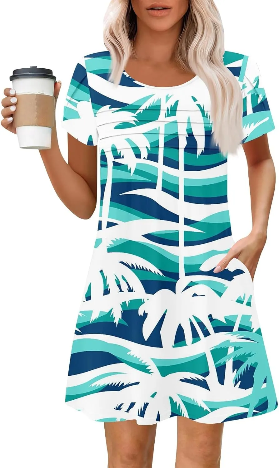 Summer Dresses for Women 2025 Floral Beach Loose Tshirt Dress Casual Short Sleeve Flowy Sundresses with Pockets