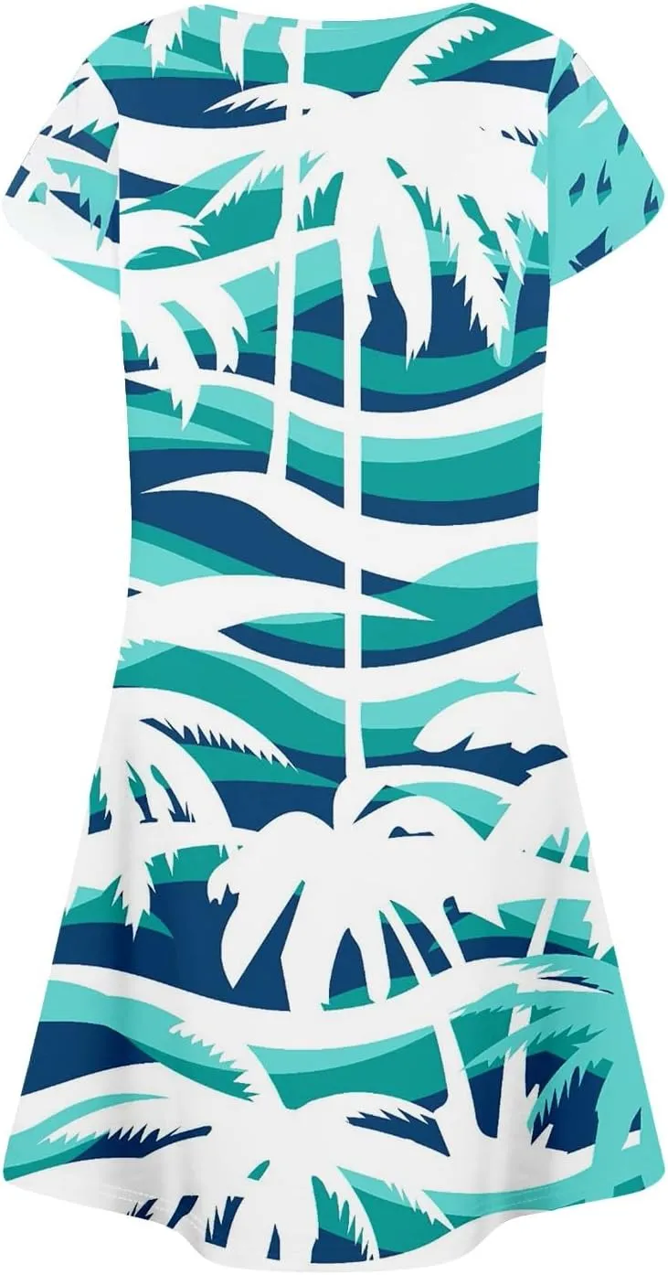 Summer Dresses for Women 2025 Floral Beach Loose Tshirt Dress Casual Short Sleeve Flowy Sundresses with Pockets