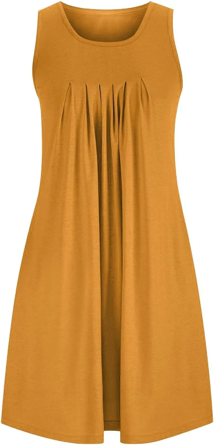 Summer Dresses for Women 2025 Loose Beach Vacation Casual Crew Neck Sleeveless Sundresses with Pockets Tank Dress
