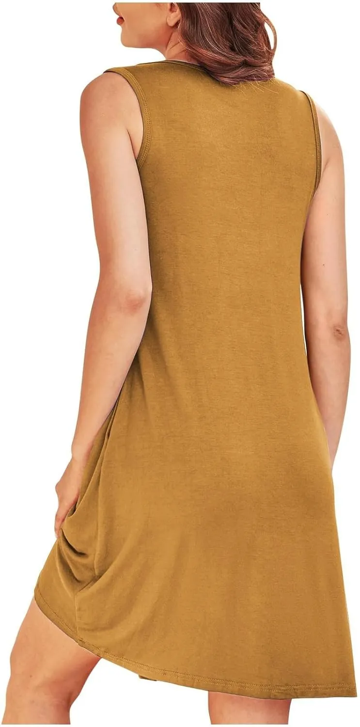 Summer Dresses for Women 2025 Loose Beach Vacation Casual Crew Neck Sleeveless Sundresses with Pockets Tank Dress