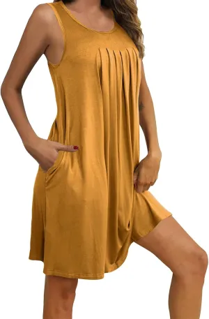 Summer Dresses for Women 2025 Loose Beach Vacation Casual Crew Neck Sleeveless Sundresses with Pockets Tank Dress