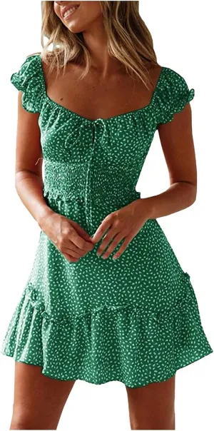 Summer Dresses for Women 2025 MilkMaid Dress Smocked Dress Ruffle Floral Sundresses Tie Front Boho Short Dresses