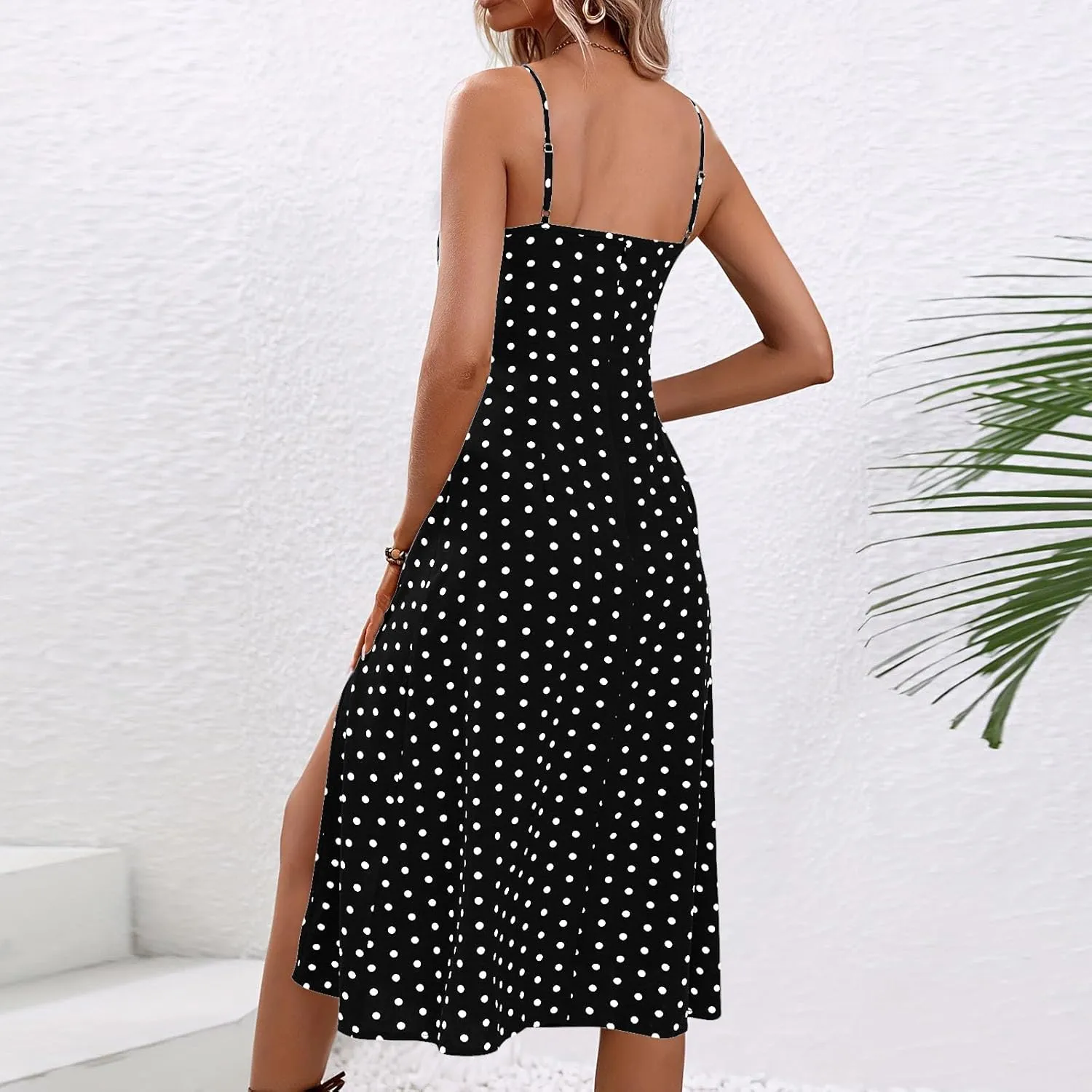 Summer Dresses for Women 2025 Polka Dot Spaghetti Strap Sexy Slit Midi Dresses Casual Vacation Beach Boho Sundress