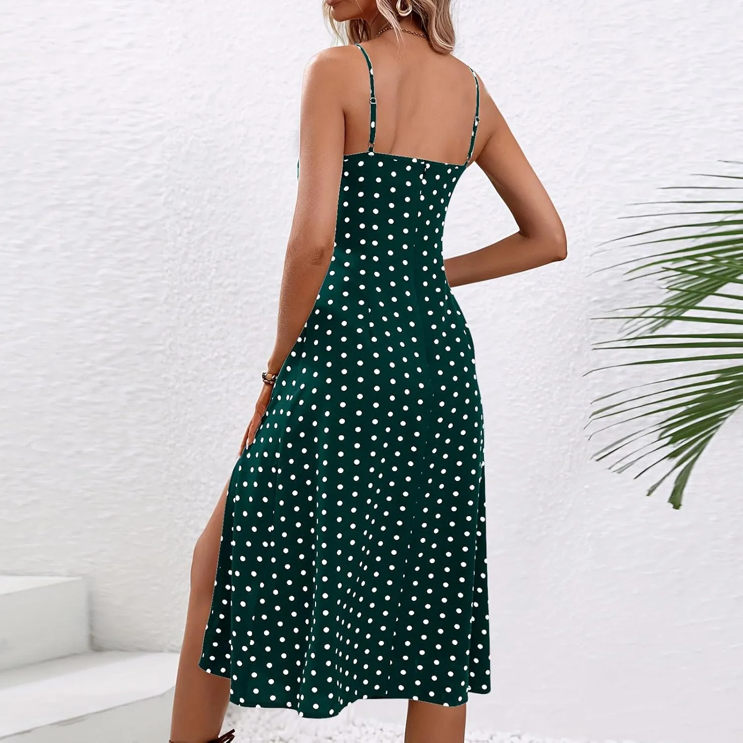 Summer Dresses for Women 2025 Polka Dot Spaghetti Strap Sexy Slit Midi Dresses Casual Vacation Beach Boho Sundress