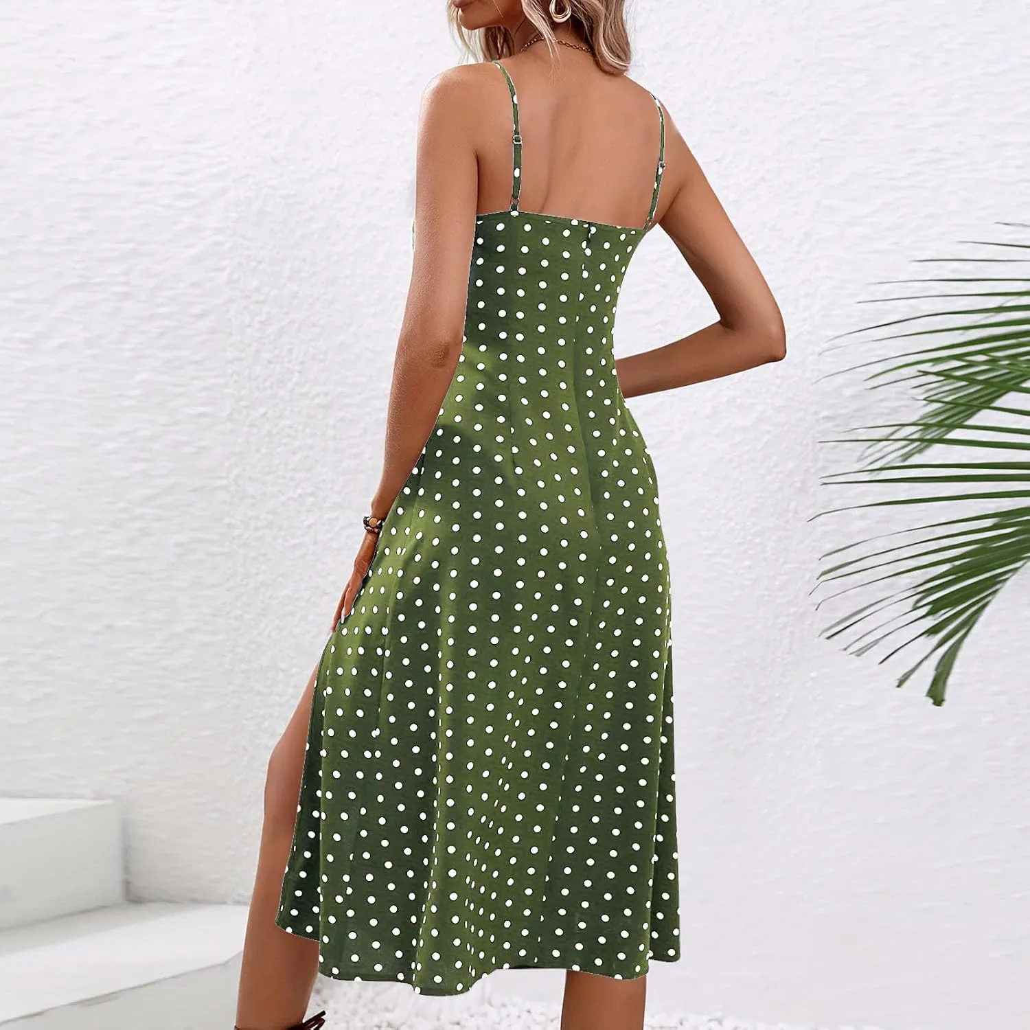 Summer Dresses for Women 2025 Polka Dot Spaghetti Strap Sexy Slit Midi Dresses Casual Vacation Beach Boho Sundress
