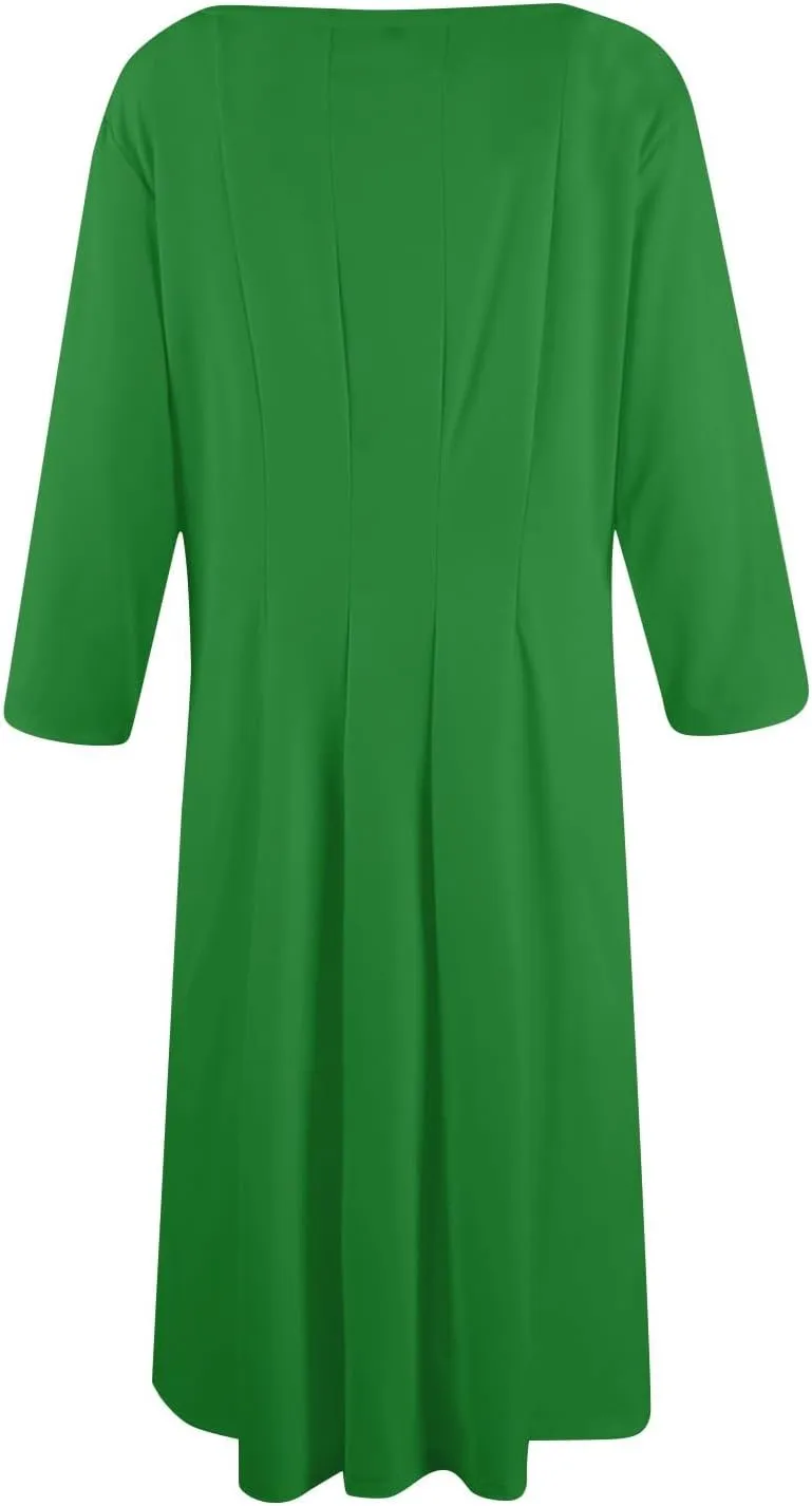 Summer Dresses for Women 2025 Round Neck 3/4 Sleeve Dress for Womens Dressed Midi Knee Length Dress with Pockets