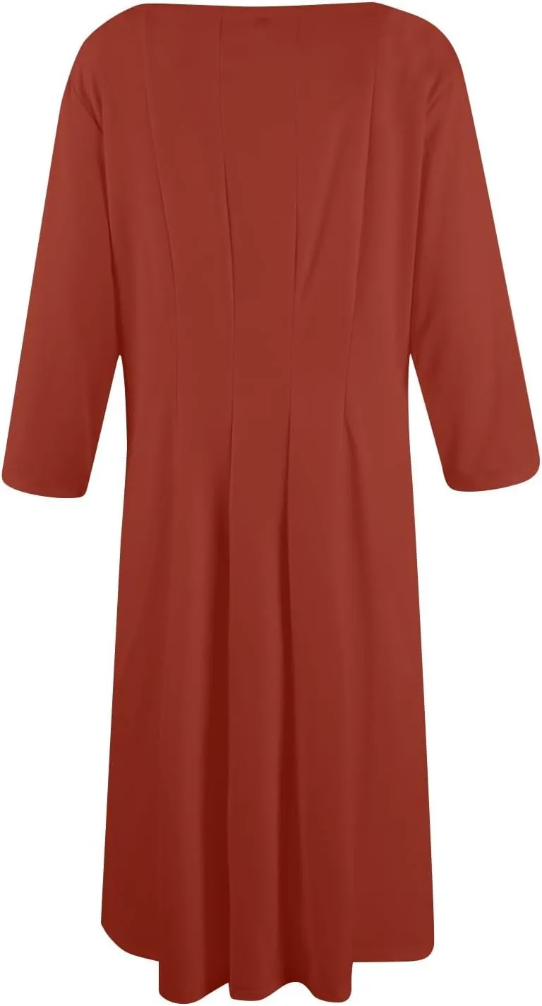 Summer Dresses for Women 2025 Round Neck 3/4 Sleeve Dress for Womens Dressed Midi Knee Length Dress with Pockets