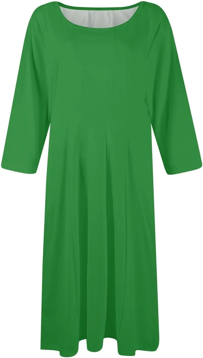 Summer Dresses for Women 2025 Round Neck 3/4 Sleeve Dress for Womens Dressed Midi Knee Length Dress with Pockets
