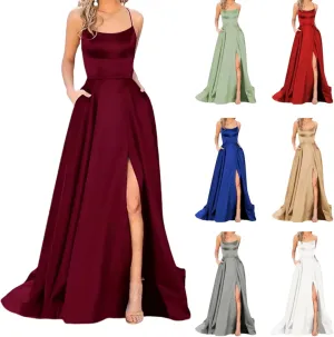 Summer Dresses for Women 2025, Wedding Guest Dresses for Women Elegant Chiffon Satin Prom Dress Long Formal Dress