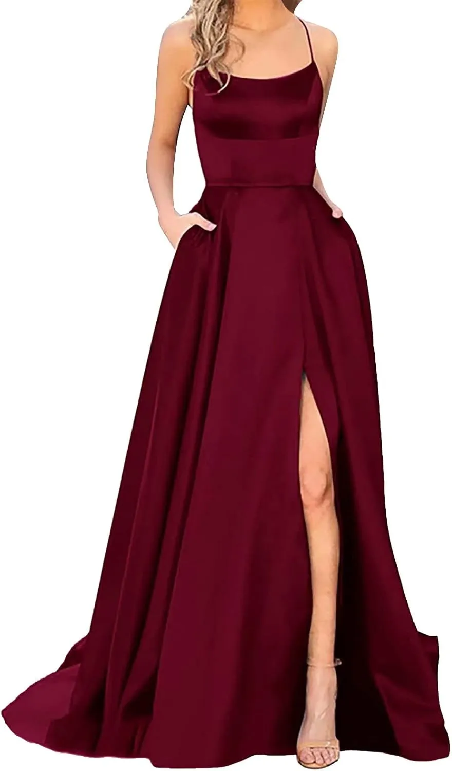 Summer Dresses for Women 2025, Wedding Guest Dresses for Women Elegant Chiffon Satin Prom Dress Long Formal Dress