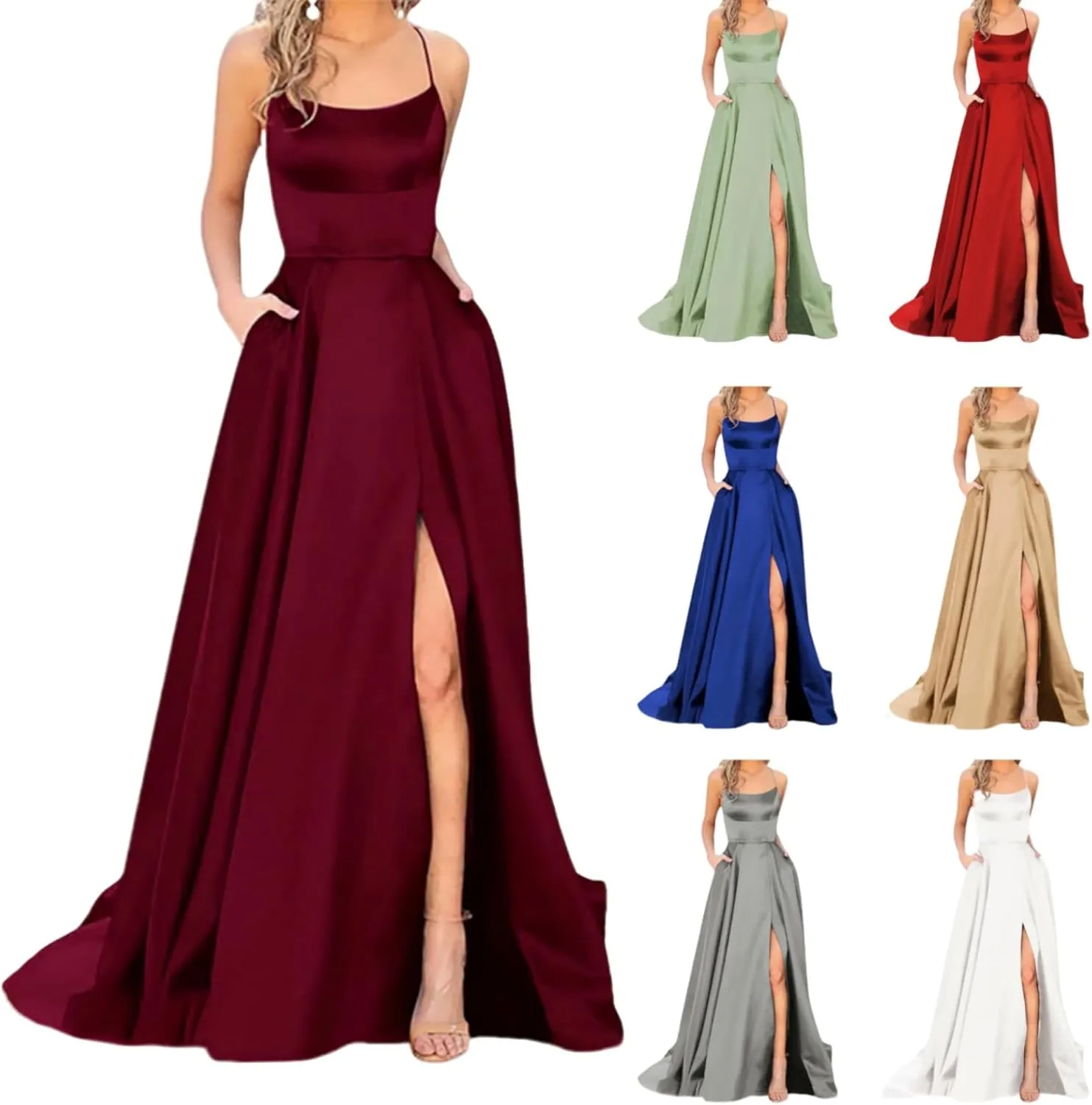Summer Dresses for Women 2025, Wedding Guest Dresses for Women Elegant Chiffon Satin Prom Dress Long Formal Dress