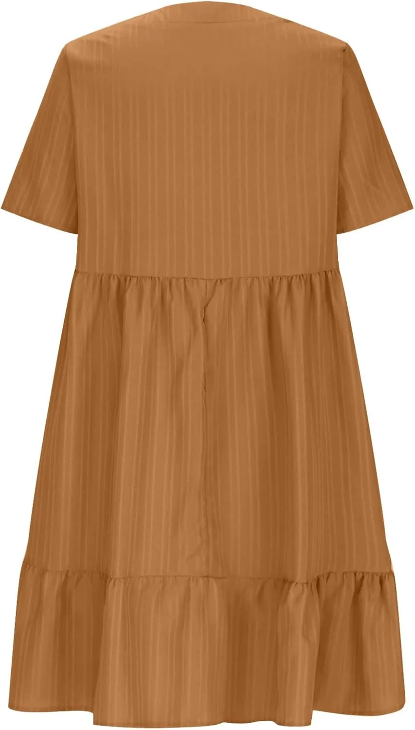 Summer Dresses for Womens V Neck Flutter Sleeve Flowy Short Dress Casual Midi Dress A Line Ruffle Tiered Swing Dresses