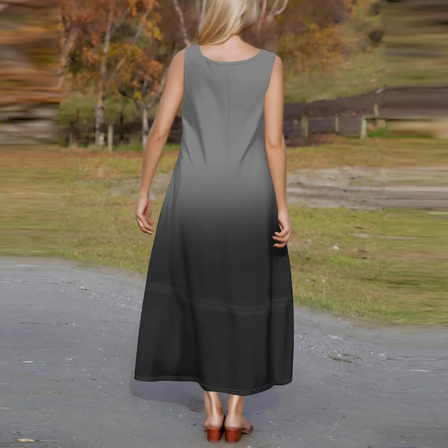 Summer Maxi Dress Women's 2025 Summer Casual Maxi Sundress Beach Gradient Crew Neck Sleeveless Loose Tank Dress