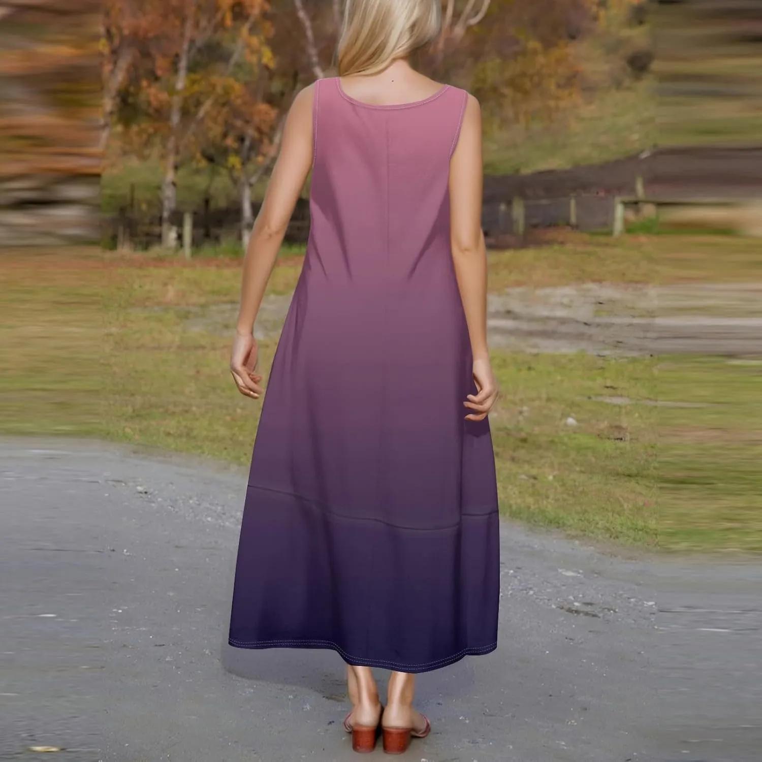 Summer Maxi Dress Women's 2025 Summer Casual Maxi Sundress Beach Gradient Crew Neck Sleeveless Loose Tank Dress