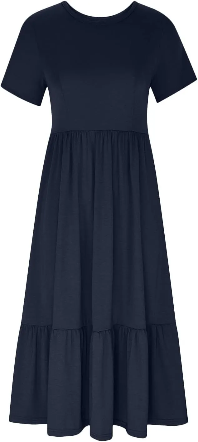 Summer Maxi Dresses for Women 2025 Crew Neck Short Sleeve Dress Casual Sun Dress Summer Beach Vacation Sundress