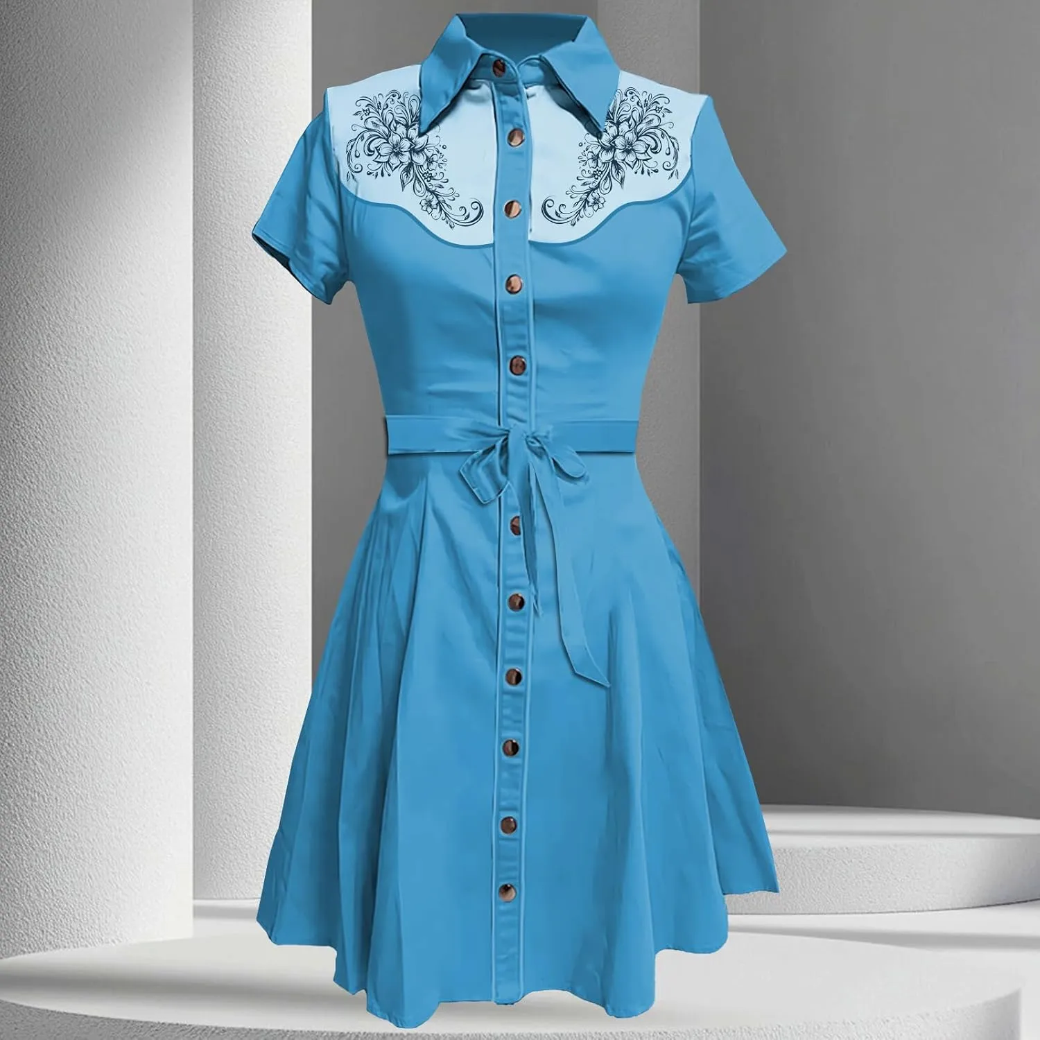Summer Vintage Western Midi Dresses for Women 2025 Button Down Bodycon Retro Floral Printed Shirts Dress