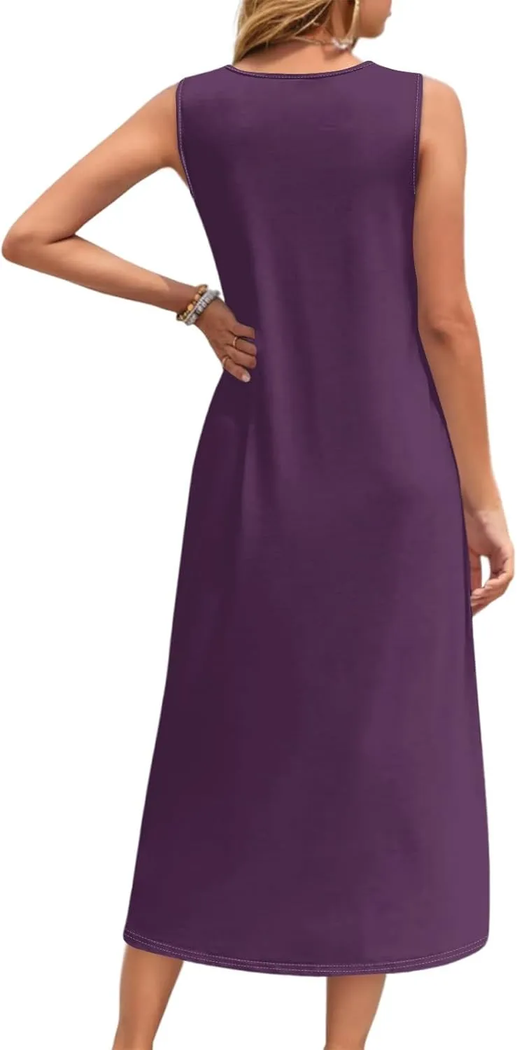 Sun Dresses for Women 2025 Vacation Summer Boho Beach Casual Empire Waist A-Line Midi Flowy Sundresses with Pockets