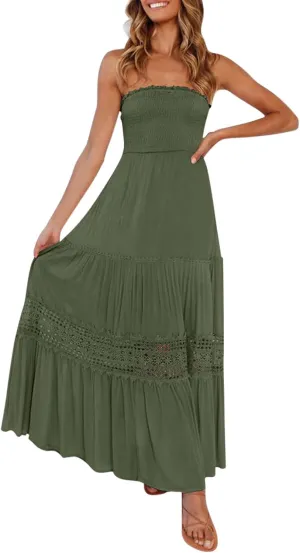 Sundresses For Women 2025 Vacation Sexy Women Summer Boho Strapless Maxi Dress Casual Sleeveless Off Shoulder Dresses