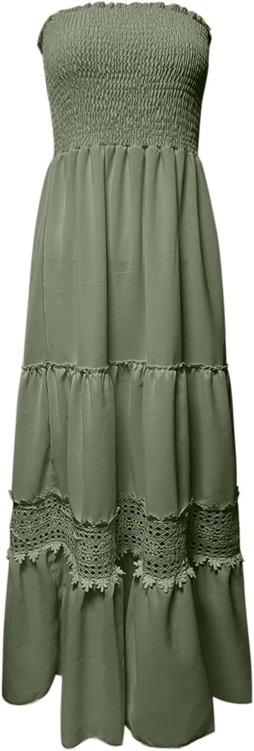 Sundresses For Women 2025 Vacation Sexy Women Summer Boho Strapless Maxi Dress Casual Sleeveless Off Shoulder Dresses
