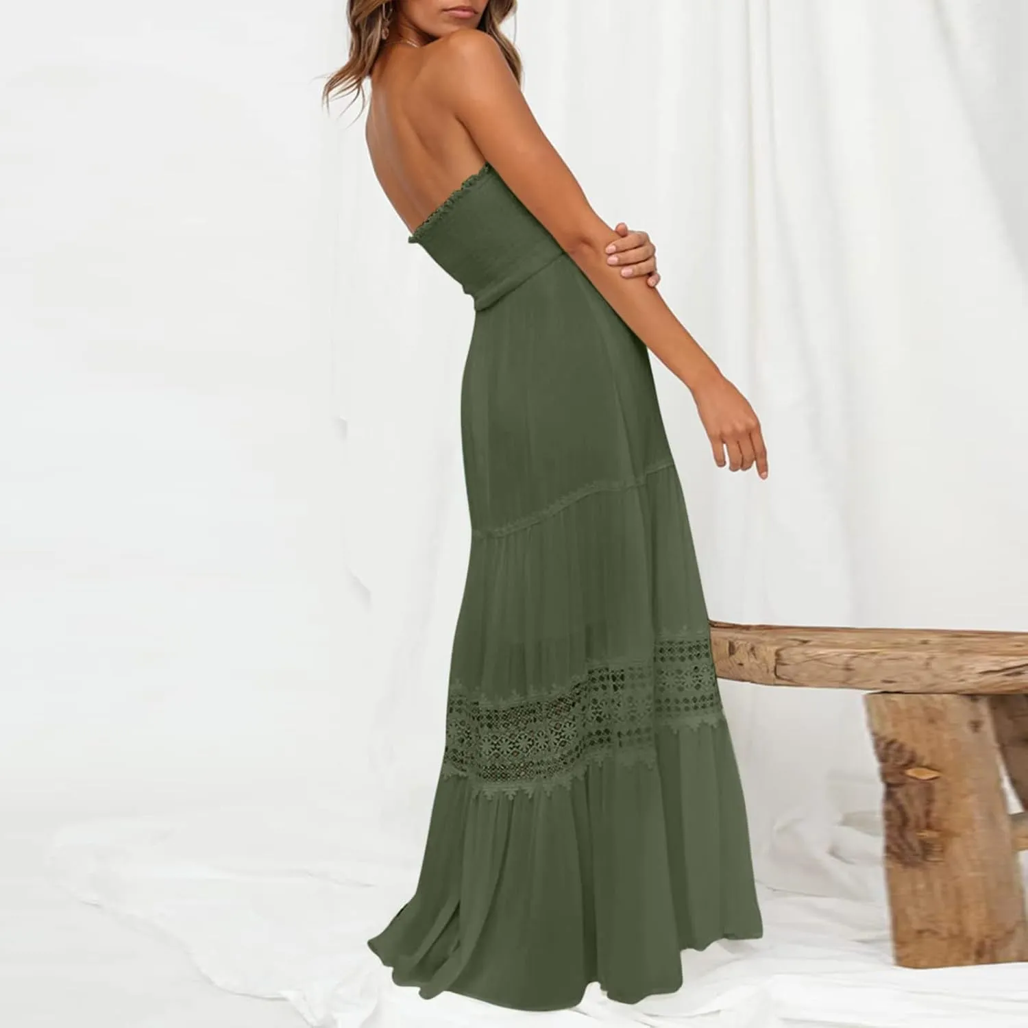 Sundresses For Women 2025 Vacation Sexy Women Summer Boho Strapless Maxi Dress Casual Sleeveless Off Shoulder Dresses