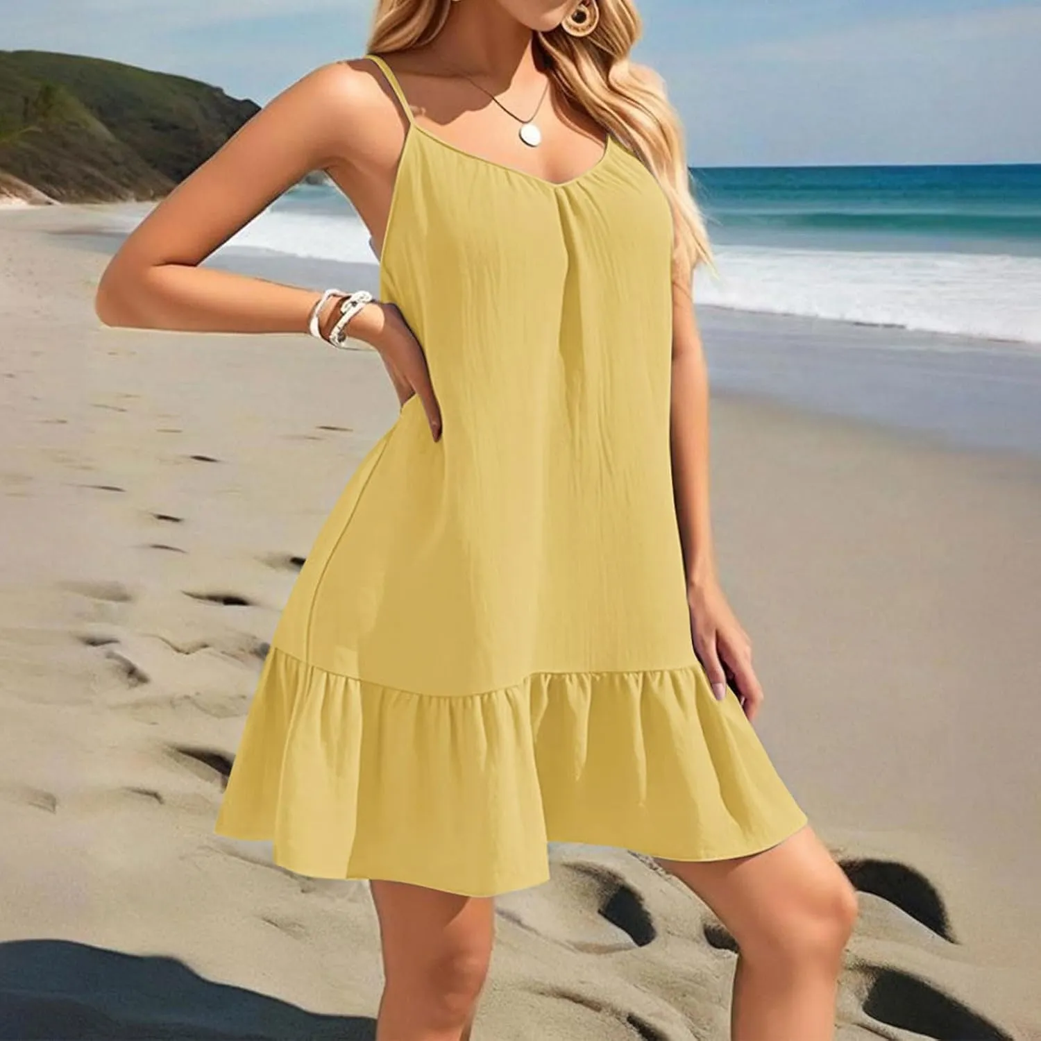 Swimsuit Coverup for Women 2025 Vacation Beach Tank Dress Spaghetti Straps Bathing Suit Cover Up Sundress S-XXL