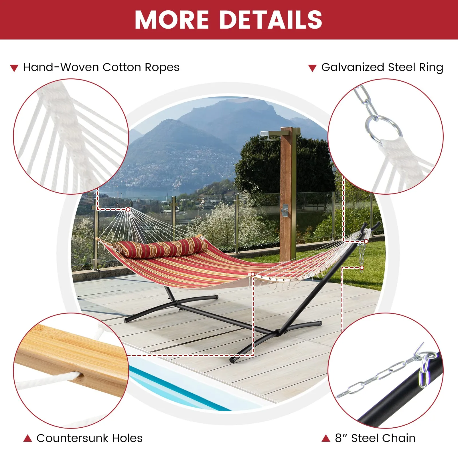 Tangkula 11FT Double Hammock, Heavy Duty Outdoor Hammock with Curved Spreader Bars