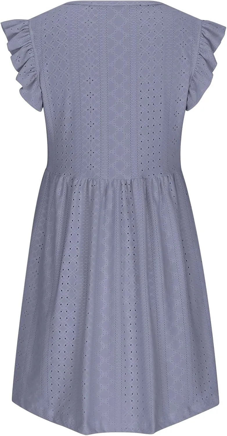 TARIENDY Sundresses for Women 2025,Ladies Ruffle V Neck Dresses Short Sleeve Sundresses Eyelet Summer Beach Vacation Dress