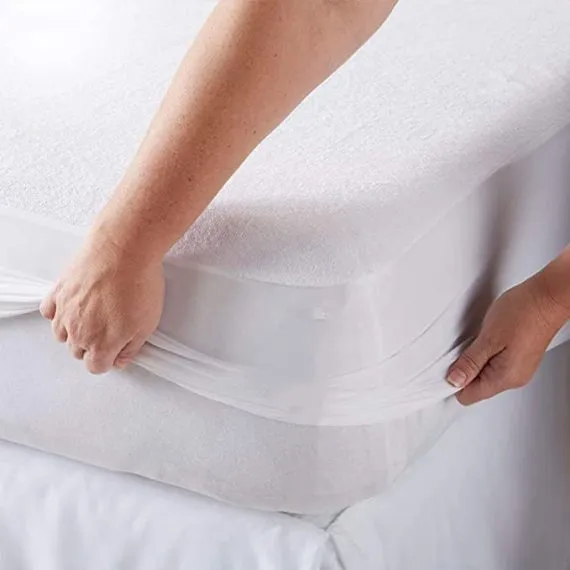 Terry Cotton Waterproof Mattress Cover Fitted Style - White
