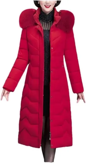 Thicken Warm Parkas Hooded Winter Jacket Women Long Cotton-Padded Middle Aged Mother Coat