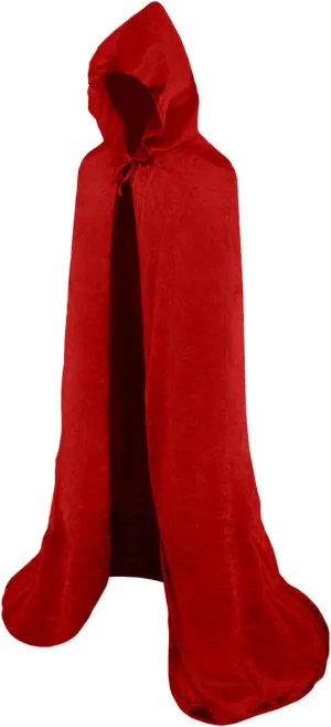 Tianlai Velvet Hooded Cape for Cosplay & Halloween Jedi Robe, Wizard Cloak, for Costume Women Medieval Themed Parties (Bright red, S)
