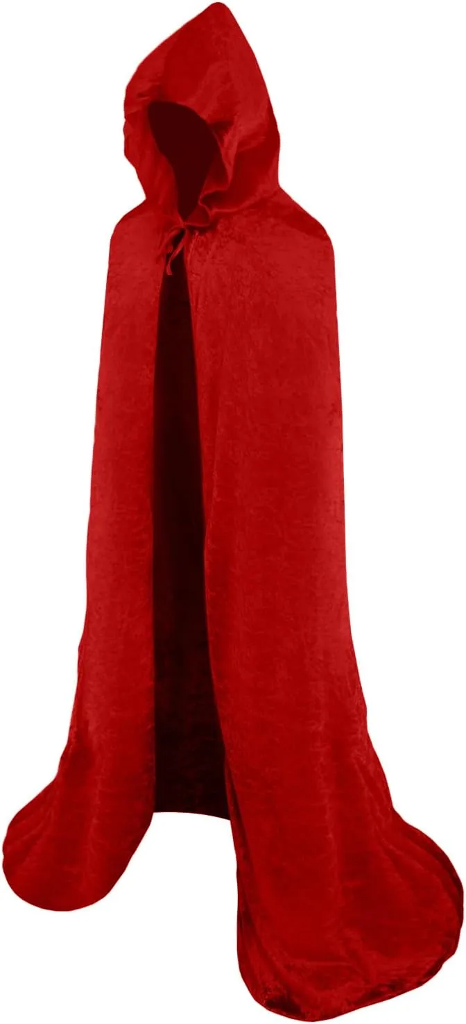Tianlai Velvet Hooded Cape for Cosplay & Halloween Jedi Robe, Wizard Cloak, for Costume Women Medieval Themed Parties (Bright red, S)