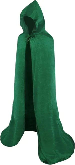 Tianlai Velvet Hooded Cape for Cosplay & Halloween Jedi Robe, Wizard Cloak, for Costume Women Medieval Themed Parties (Green, M)