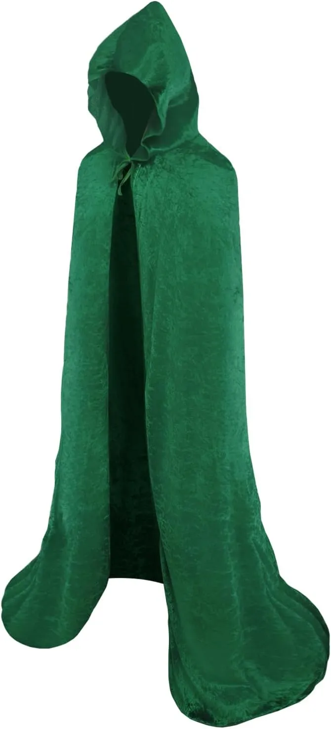 Tianlai Velvet Hooded Cape for Cosplay & Halloween Jedi Robe, Wizard Cloak, for Costume Women Medieval Themed Parties (Green, M)