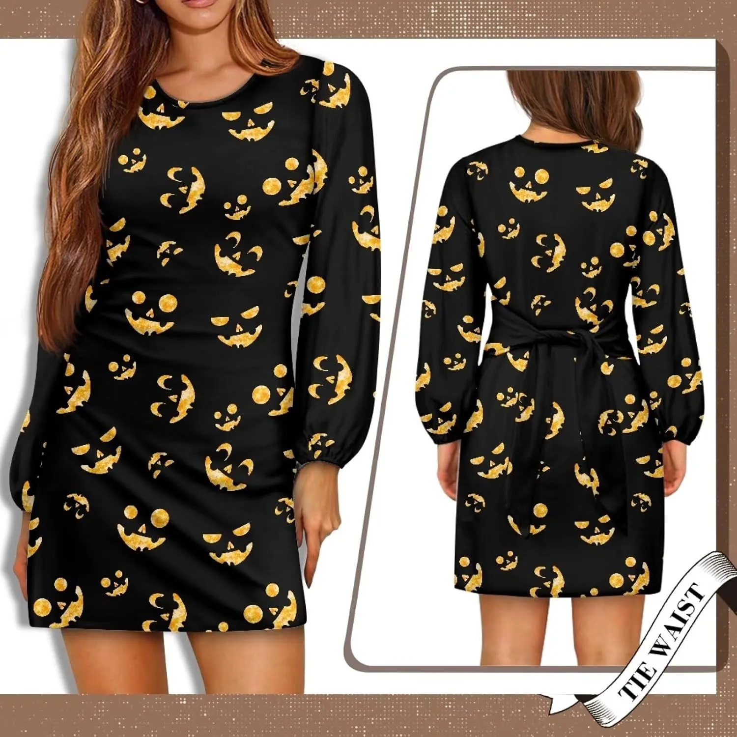TODIYADDU Womens Long Sleeve Dress for Women Long Sleeve Tie Waist Elegant Cocktail Party Mini Fall Dresses Gifts Size S-XL