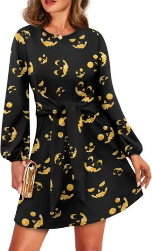 TODIYADDU Womens Long Sleeve Dress for Women Long Sleeve Tie Waist Elegant Cocktail Party Mini Fall Dresses Gifts Size S-XL