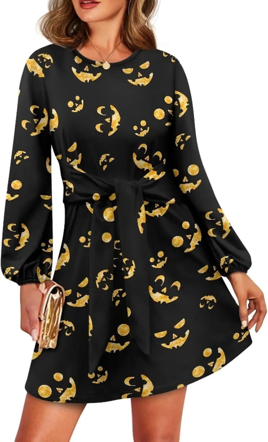 TODIYADDU Womens Long Sleeve Dress for Women Long Sleeve Tie Waist Elegant Cocktail Party Mini Fall Dresses Gifts Size S-XL